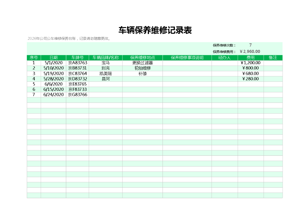 车辆保养维修记录表.xlsx