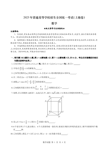 2025年高考《数学》真题（上海卷）.pdf