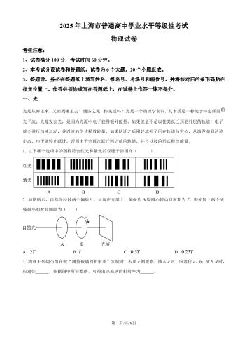 2025年高考《物理》试卷（上海卷答案版）.pdf