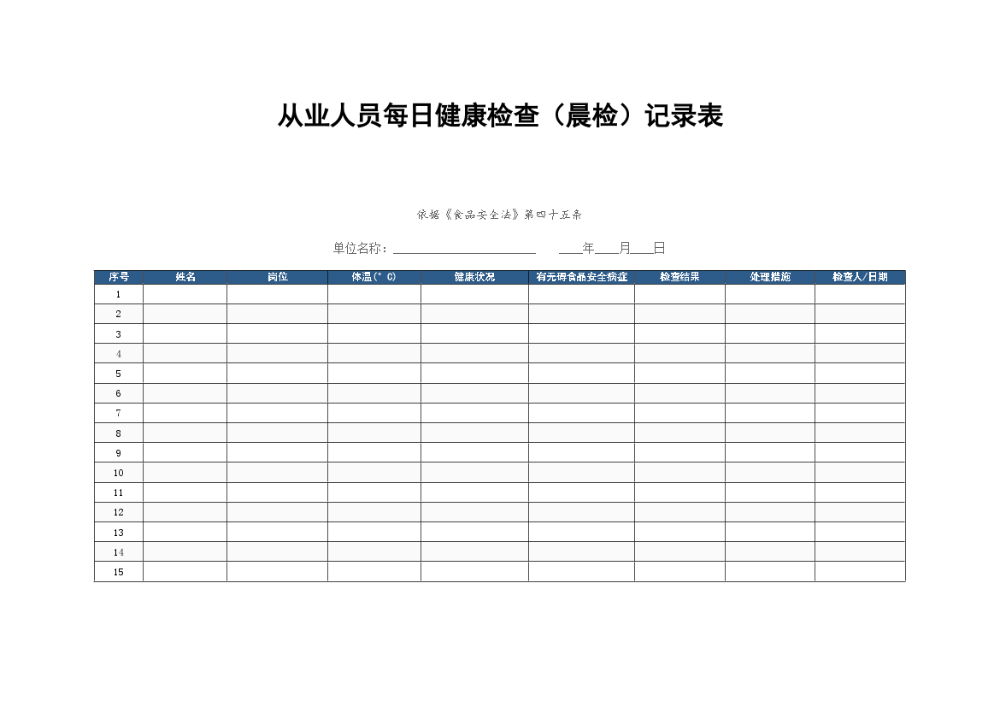 食品安全日常管理记录表单（15张可打印）.docx